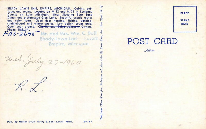 Shady Lawn Inn (Shady Lawn Lodge, Shady Lawn Cabins) - Vintage Postcard (newer photo)